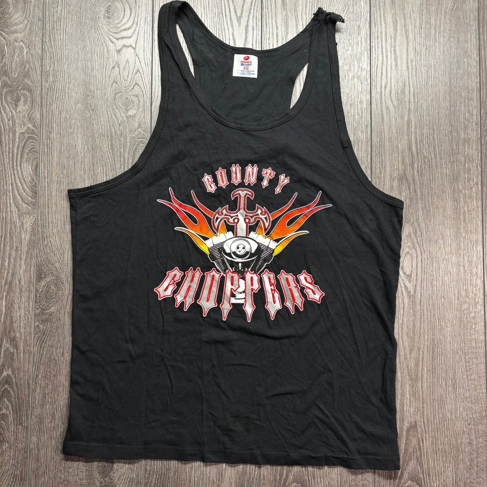 Vintage County Choppers XL Motorcycle Graphic Tank Top Black Mens Distressed